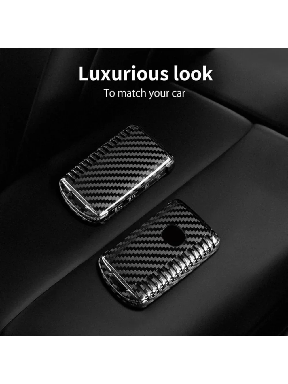 Carbon Fiber Key Fob Cover with Keychain for Mazda 3, CX-5, Smart Key Protector